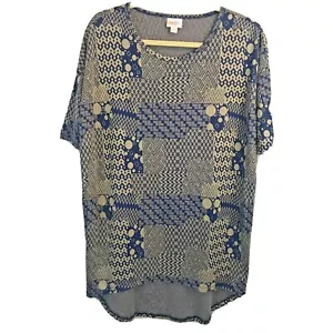Camisa túnica alta baja Lularoe "IRMA" - ESTAMPADO GEOMÉTRICO AZUL/TEJIDO Talla XXS - Imagen 1 de 6