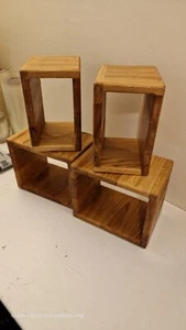 Handmade Oak Cube Shelves, Hanging Shelve Solid Oak Wood Set Of 4 Cubes - Picture 1 of 9