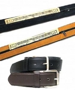 NEU Herren Leder Reisegürtel schwarz oder braun versteckt Reißverschlussfach - Bild 1 von 1