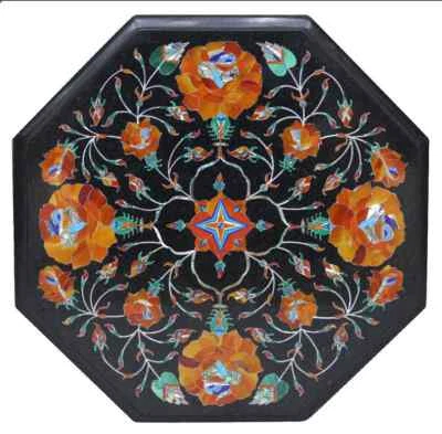 14" black Marble Coffee center Table Top Inlay Pietra dura Handmade Home Decor - Image 1 of 4