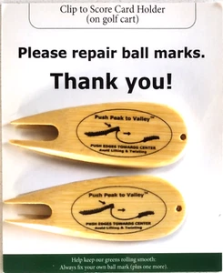 Bamboo Divot Repair Tool - PEAK TO VALLEY - 2 tools & instruction card - Picture 1 of 2