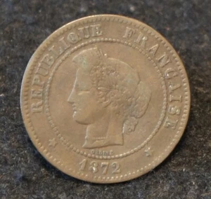 1872K France 5 Centimes in Fine Condition Nice OLD Collectible Coin! - Picture 1 of 2