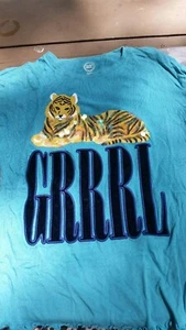 Wonder Nation Girls Shirt XL 14-16 Tiger GRRRL Long Sleeve Aqua Scalloped Sequin - Picture 1 of 8