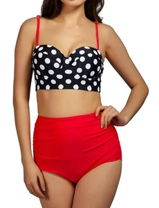 High Waisted Two Piece Swimsuits for Women Push up Bathing Suits Polka Dot 2XL - Picture 1 of 8