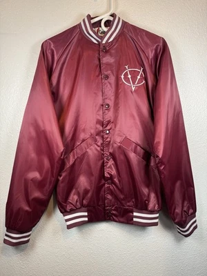 CARDINAL VIDCON 9 Burgundy Satin Bomber Varsity Jacket Embroidered Size Small - Image 1 of 4