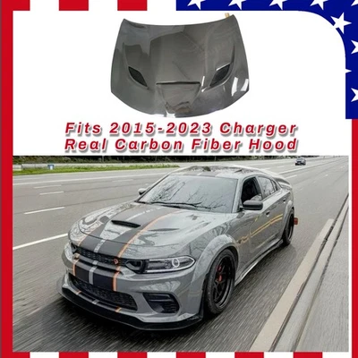 Capó delantero ventilado de fibra de carbono real estilo SRT 2015-2023 para Dodge Charger SRT Foto 1 de 4