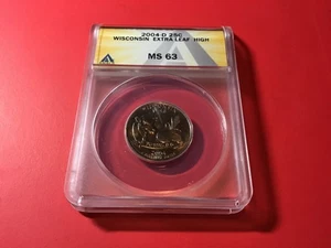 Wisconsin Extra High Leaf Error Quarter ANACS MS 63. Bright, Nice Scarce Coin !! - Picture 1 of 2