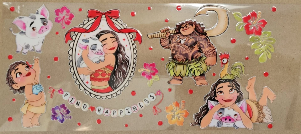 Disney Moana Happiness UV DTF taza envoltura transferencia calcomanía Foto 1 de 1
