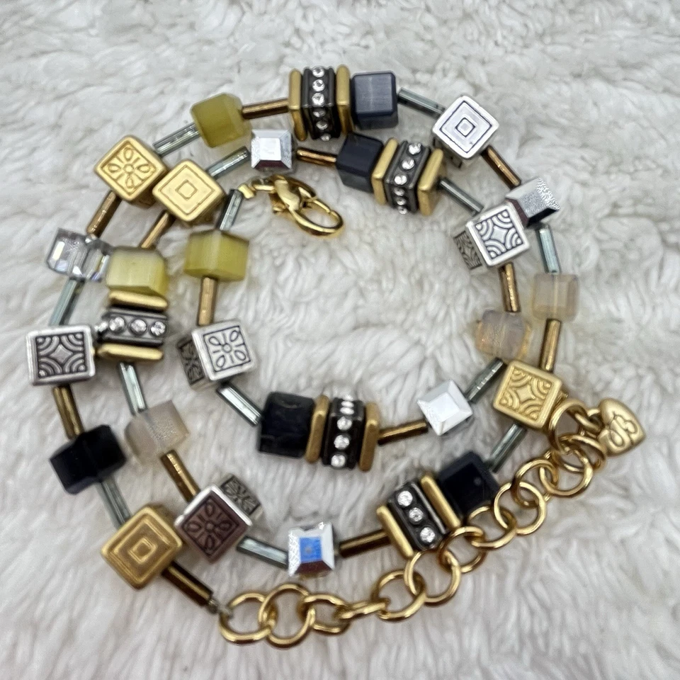 Brighton Silent Code Necklace Square Beads Puffy Heart Hang Tag 16" - Image 1 of 4