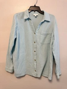 Camisa túnica J. Jill algodón gasa línea A abotonada talla mediana azul claro claro - Imagen 1 de 4