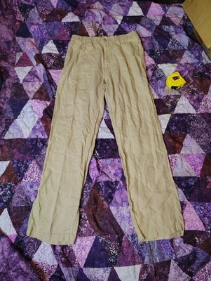 Pantalones de lino caribeños para hombre 34x32 tostado cargo cintura elástica cordón verano Foto 1 de 4