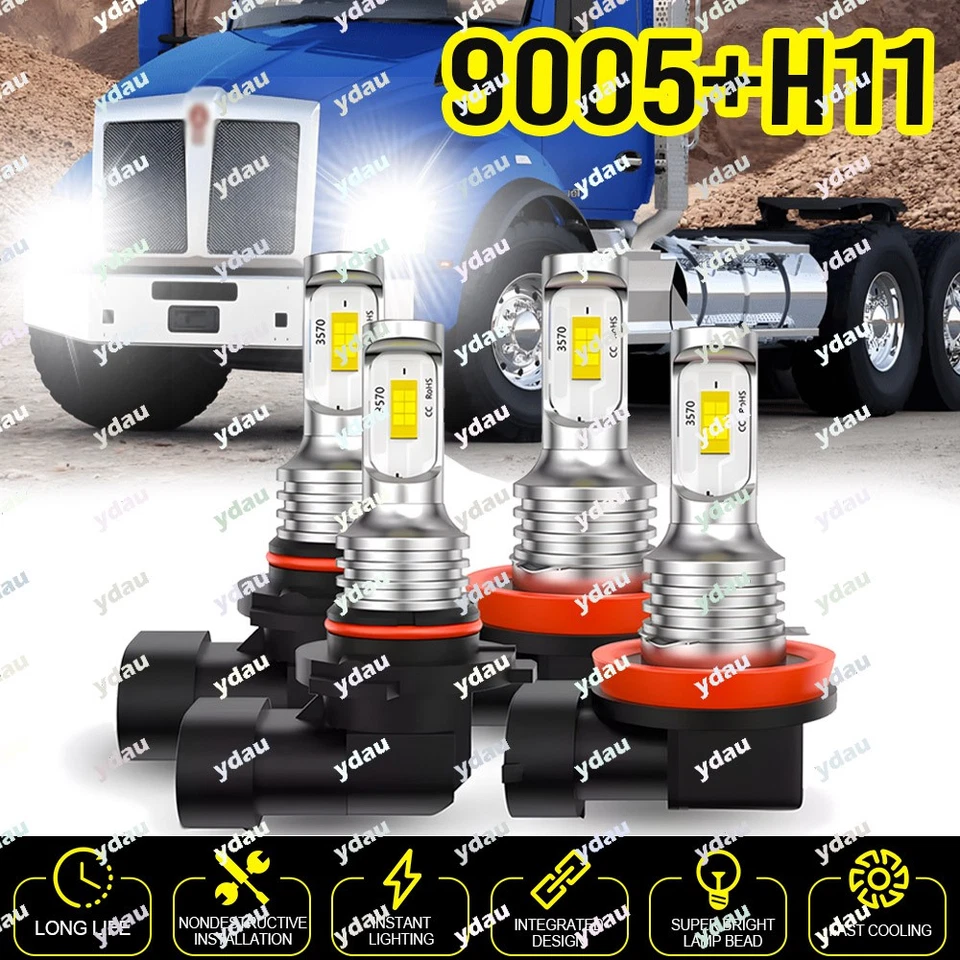 Bombilla de faro LED de 4 piezas haz alto/bajo para Kenworth T660 T700 T370 T270 T170 Foto 1 de 4