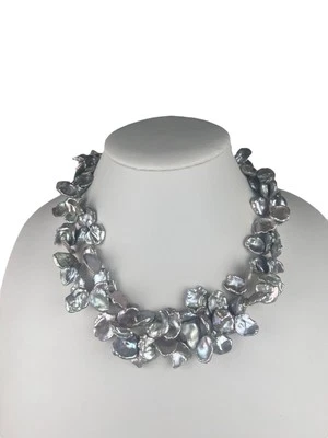 LUC Pearl Double Strand Statement Sterling Silver Necklace 18"-20" - Image 1 of 4