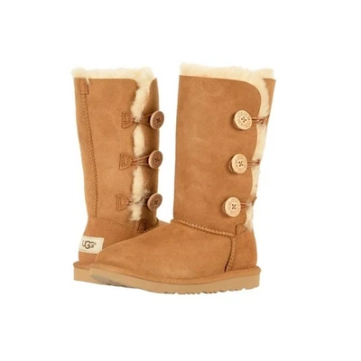 UGG Bailey Button Triplet Chestnut Wildleder Lammfell Stiefel kleines Kind Größe 2 - Bild 1 von 4