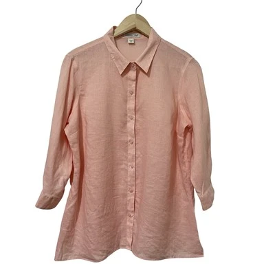 Top Coldwater Creek de lino manga 3/4 botones talla MP rosa Lagenlook playa costera Foto 1 de 4