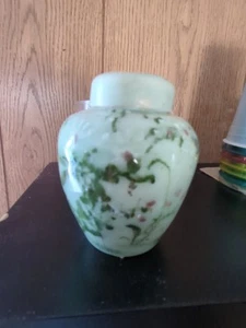 Antique Chinese Celadon Porcelain Painted Ginger Jar Green Purple Floral - Picture 1 of 10