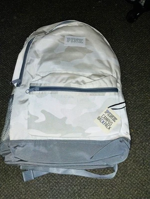 Victoria's Secret ROSA Nieve/Blanco Camuflaje Campus Tamaño Completo Mochila Escuela Foto 1 de 4