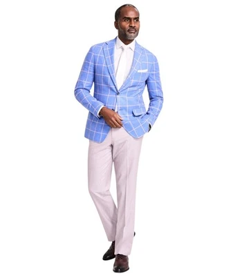 Tallia Mens Slim fit Sport Coat Blazer 40 L Light Blue Check - Image 1 of 3