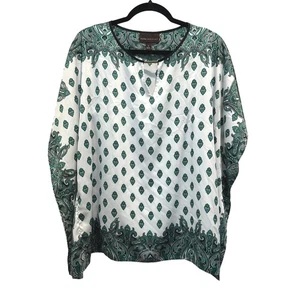 Blusa top caftán con estampado de cachemira verde esmeralda pequeña de Dana Buchman para mujer - Imagen 1 de 6