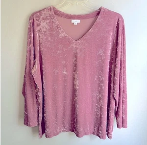 haut femme manches longues col V velours écrasé rose poussiéreux j. jill taille 3X - Photo 1/5