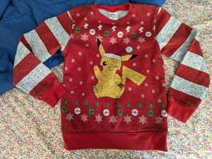 Pokemon Pikachu Christmas Holiday Youth Medium Sweater Red/Gray . Nwot - Picture 1 of 3