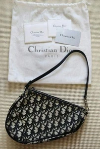 Christian Dior Saddle Bag Handbag Trotter All-Over Pattern Black White - Picture 1 of 16