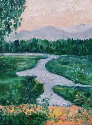 Oil original painting on canvas size 12x9 inches Nature - Image 1 of 4