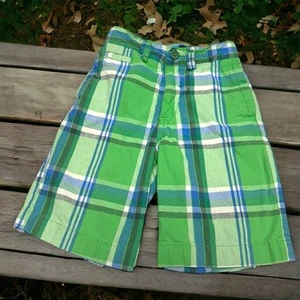 Cherokee Boys Shorts Sz 7 Blue Green White Plaid Adjustable Waist Cotton - Picture 1 of 5