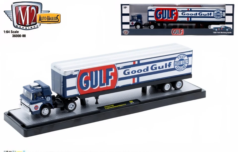 M2 1/64 Hauler GULF  1970 ford C600 &trailer w/1968 ford mustang 2+2 R88 NIB - Image 1 of 1