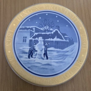 1995 Bing & Grondahl Weihnachten Mini Teller Schneemann Jubiläum 1895-1995 - Bild 1 von 8