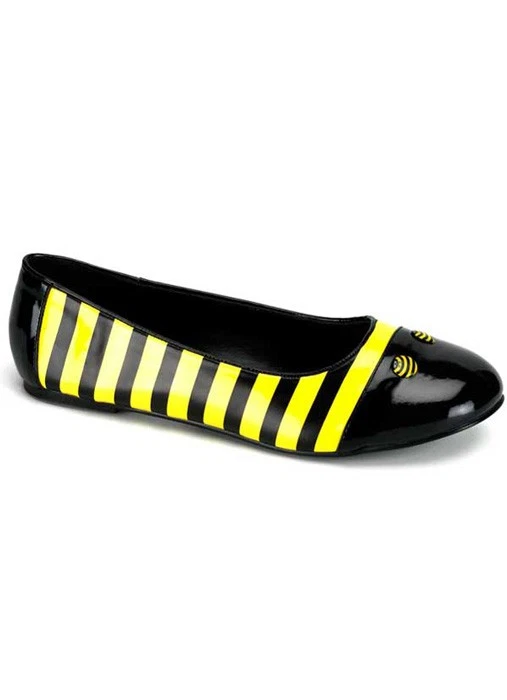 Adorables zapatos planos de ballet a rayas negras y amarillas para adultos Sweet Honey Bee Foto 1 de 1