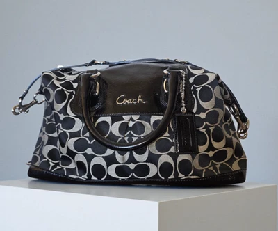 Coach Ashley Black Signature C Patent Leather Satchel F15443 Convertible Bag - Image 1 of 4