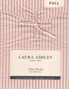 Laura Ashley Full Sheet Set Tessas Ticking Stripe Beige 4pc Farmhouse Cottage - Picture 1 of 5