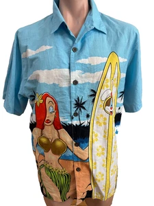 Walt Disney Roger Rabbit Jessica Hawaiian Camp Button Shirt Mens Medium M - Picture 1 of 7