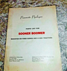 PNEUMATIC PIPELAYERS PARTS LIST SOONER BOOMER FORD SERIES 600 & 800 TRACTOR 1960 - Picture 1 of 6