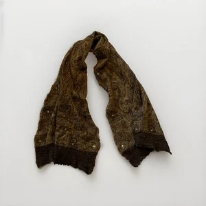 Milson und Louis Woolmark Schal braun Perlen aufwendiger Hals lang geblümt 58 x 19 - Bild 1 von 4