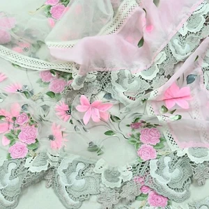 Vintage White Dupatta Net Mesh Long Stole Embroidered Scarves Sequins Veil Hijab - Picture 1 of 18