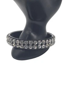 Vintage Prong Set Double Row Glass Rhinestone Bangle Bracelet 7 cm Opening Nice! - Picture 1 of 21