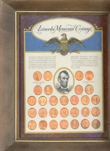 MONEDAS CONMEMORATIVAS DE LINCOLN ~ EXHIBICIÓN ENMARCADA ~ CONTIENE MONEDAS CONMEMORATIVAS DE TRIGO Y CONMEMORATIVAS - Imagen 1 de 1