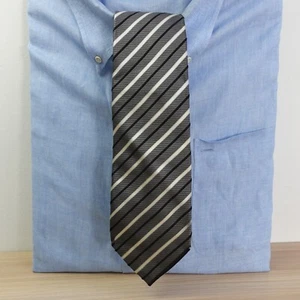 Burberry Neck Tie Mens Gray Repp Striped Silk Wedding Luxury Black Label JAPAN - Picture 1 of 15