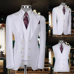 3 Piece White Men Suit Formal Dinner Groom Tuxedo Peak Lapel Wedding Suit Custom - Picture 1 of 13