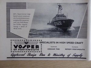 8/1956 PUB VOSPER PORTSMOUTH HIGH SPEED CRAFT ORIGINAL AD - Foto 1 di 1