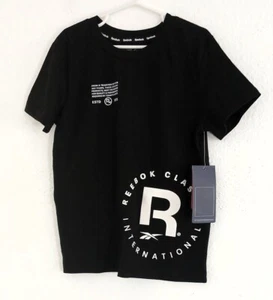 Reebok Boy's Black With White Little Big Logo Graphic T-Shirt Size 7 - Picture 1 of 7