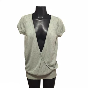 Top donna Cote Femme taglia M 10-12 verde occhiello cappuccio manica blusa scollo a V camicia - Foto 1 di 10
