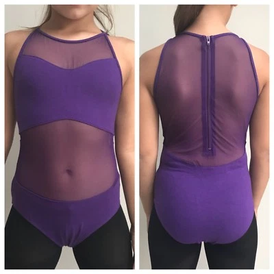 Purple Leotard.Age 6-11 Years Gymnastic Dancewear UK Mesh Ballet Lyrical Dance   - Image 1 of 4