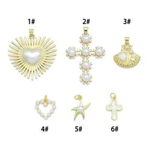 Weiße Perle Herz weißes Kreuz Muschel Seestern Charm Anhänger, SKU #LD746 - Bild 1 von 6