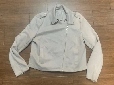 Bagatelle белый карман искусственной замши укороченный куртка большой - женский размер L полный молнии - Изображение 1 из 4