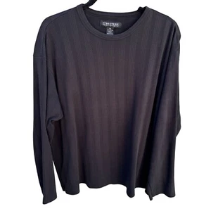 Structure Vintage Mens Black Ribbed Stretch Crewneck Cotton Long Sleeve Shirt XL - Picture 1 of 7