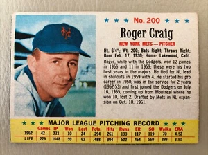 1963 Post Baseball #200 Roger Craig, New York Mets - Picture 1 of 2