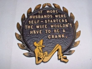 Vintage Wall Hanging Black Metal Trivet "If More Husbands Were....." Quote - Picture 1 of 2